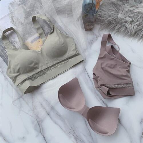 Wriufred seamless underwear female no steel ring bra gathered zero bondage full cup shockproof hollow stitching lace bralette