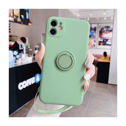 For iPhone 12 11 Pro Max Mini SE 2020 XS Max XR X 7 8 6 6S Plus Case Liquid Silicone Matte Soft Ring Holder Stand Cover Funda