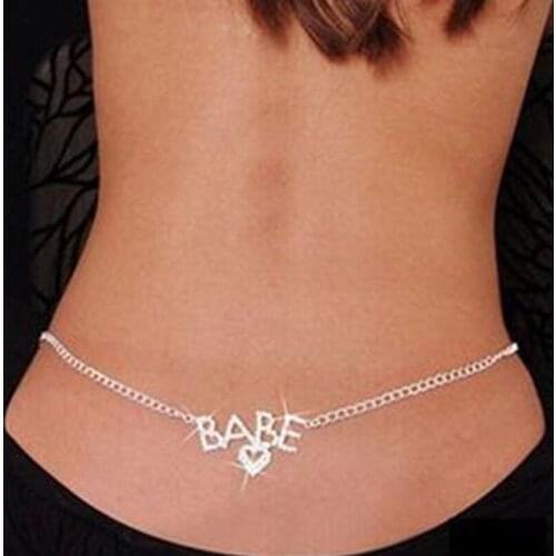 Europe and America Sexy babe Belly Chains Woman Letter Body Chain Jewellery Shining Waist Chain Beach Nightclub
