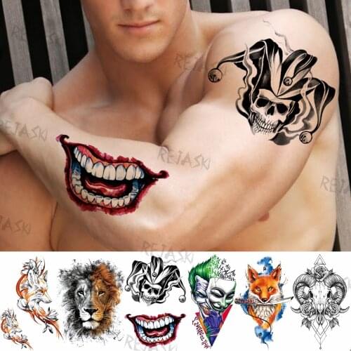Halloween Clown Lips Temporary Tattoos For Men Women Adult Realistic Fake Lion Fox Deer Tattoo Sticker Holiday Party Tatoo Paste