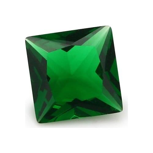 100pcs 3x3~10x10mm Square Shape Loose Stone Green Color Glass Synthetic Gems For Jewelry DIY Stone