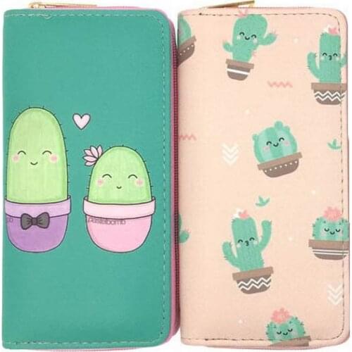 KANDRA Summer Cactus Plant Printing Women Long Wallet Fashion PU Leather Coin Purse Phone Case Ladies Card Holder Clutch Bag