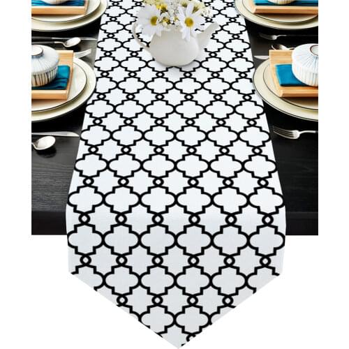 Classic Moroccan Geometric Checks White Table Runners Home Kitchen Dining Tablecloths Wedding Table Decoration Table Runner