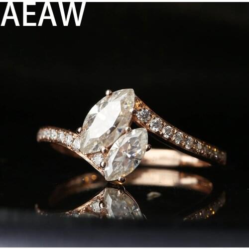 AEAW Solid 14K Rose Gold 1ctw Moissanite Marquise Cut Engagement Ring Bridal Wedding Jewelry Dainty Female Finger Ring