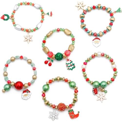 Colorful Cute New Fashion Christmas Theme New Year Stone Santa Claus Plant Snowflake Bracelet Jewelry For Women Gift Jewelry