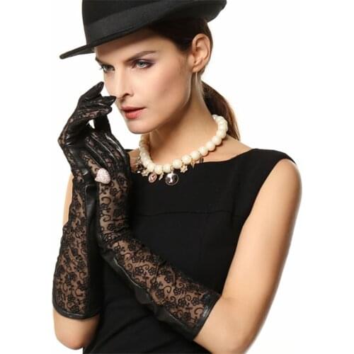 2018 New Arrival Women Gloves 45cm Long Lace Sheepskin Glove Real Genuine Leather Fashion Elbow Solid Adult For Dressing L112N