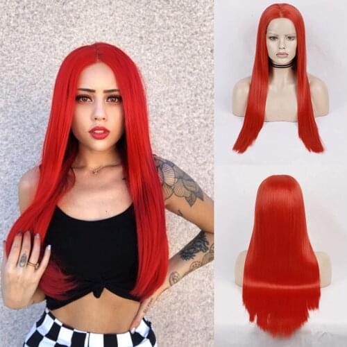 AIMEYA Red Lace Front Wig Long Straight Middle Part 13x2.5 Lace Wigs Heat Resistant Cosplay Daily Wear Wigs for Women