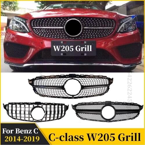 Front Grill For Mercedes Benz C Class W205 2014-2019 C180 C200 C260 C300 L Diamond GT AMG Style W205 Front Bumper Sport Grilles