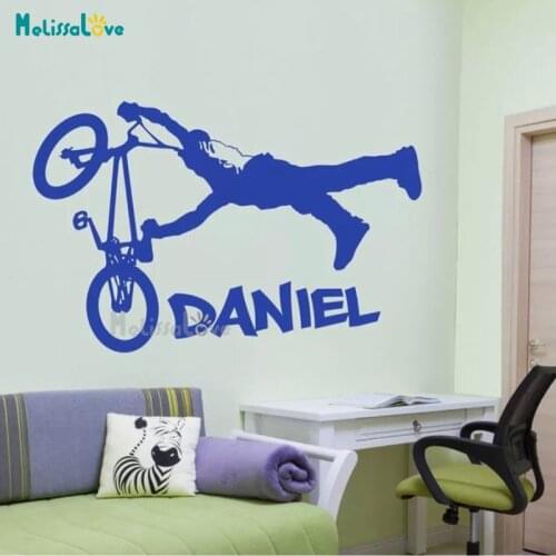 Personalized Bicycle Decal Custom Name Sport Theme Boy Room Playroom Home Decor Kid Gift Removable Vinyl Wall Sticker BD822