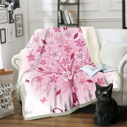 Romantic Flower Tree 3D Print Fleece Blanket Soft Throw Blanket Machine Washable Blankets Bed Sofa Texture Watercolor Blankets