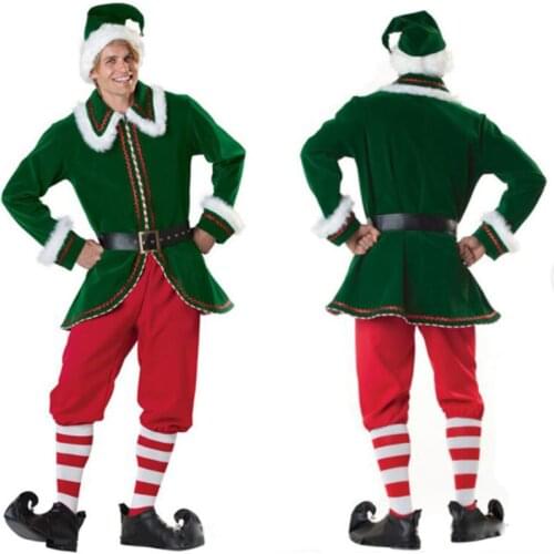Deluxe Christmas Green Elf Mens Christmas Costume Party Stage Performance Cosplay Costume christmas costume