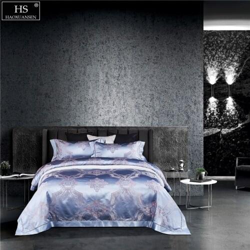 26Momme Mulberry Silk 4Pieces Bedding Sets Yarn Dyed Jacquard Noble Baroque Design Duvet Cover Sheets Pillowcase Fiber Queen