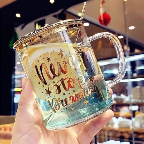 Change Colour Cartoon Milk Mugs With Spoon & Cover Creativity Glass Mug Student Drinking Cup Starry sky Thermos