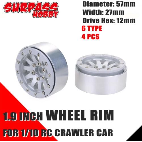 SURPASS HOBBY 4PCS Aluminum Alloy Wheel Rim Metal Wheels Hub 1.9 inch Beadlock for 1:10 RC Crawler Axial SCX10 90046 Traxxas D90