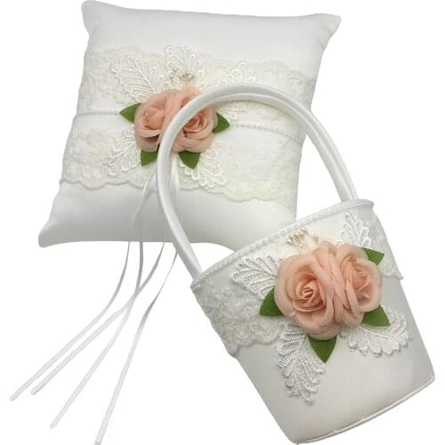 Wedding Ring Pillow Flower Girl Basket Set Portable Wedding Decoration Bridal Ornament Wedding Party Supplies