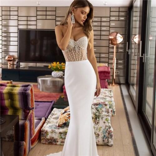 Mermaid Wedding Dress 2020 Sexy Sweetheart Beads Wedding Gowns With Detachable Long Sleeves Coat Modest Bridal Party Dress