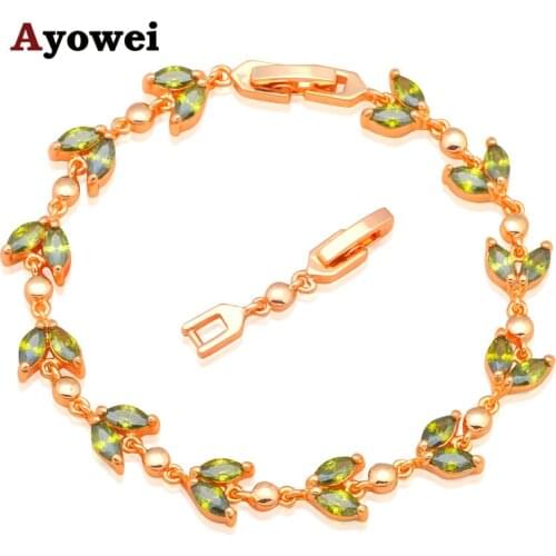 Hot Sell 2016 Peridot Bracelets for Women Gold tone Leaves Design AAA Zircon & Green Crystal Fashion jewelry TB835A