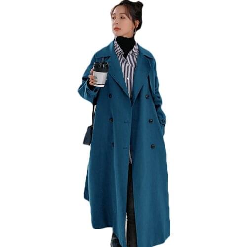 New Style Korean Fashion Brown Drape Windbreaker Womens Mid-length 2021 Spring Autumn Double breasted Trench Coats 61A