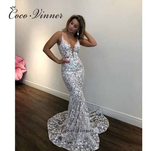 Appliques Sleeveless Secy Backless Trumpet Wedding Dresses Illusion Deep V-neck Bridal Gown European Stylish Vestido W0506