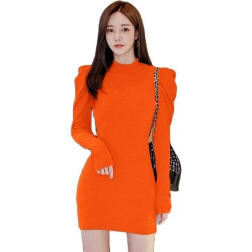 New winter pullover knit Dress one piece Long Sleeve crew neck Sexy Mini Slim Party Dresses for women clothing
