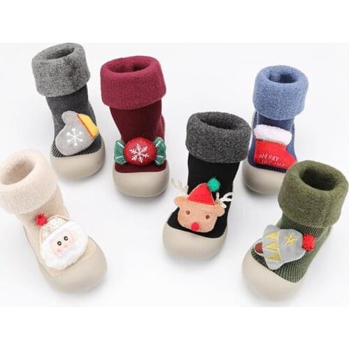 Winter Baby Toddler Floor Anti-Dropping Heel Kids Warm Christmas New Year Snow Sock Shoes Pure Color 5Sizes 8Colors KeDing