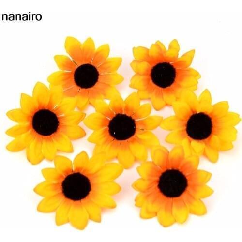 100pcs 7cm Large Silk Sunflower Artificial Flower Head For Wedding Home Decoration Headmade DIY Scrapbooking Craft Fake flowers