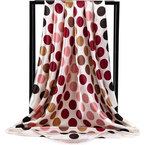 2021 Sunscreen Satin Beach Towel Women Silk Hijab Scarf Fashion Dot Print Handkerchief Female 90X90CM Square Shawls Neck Scarves