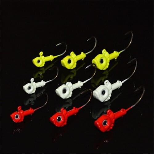 Simulation Fish Head Hook Ocean Fishing Colorful Glow Jig Head Artificial Lures Soft Worm Bait Hooks Lot 3 Pieces