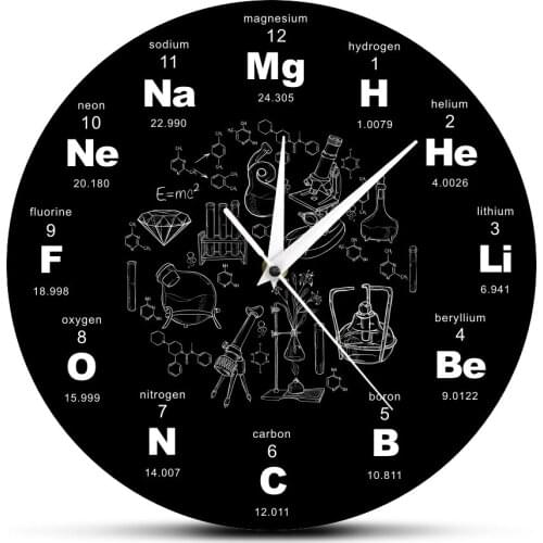 Elements Periodic Acrylic Wall Clock Modern Design Chemical Science Chemical Symbols Clock Watch Gift For Chemistry Teacher