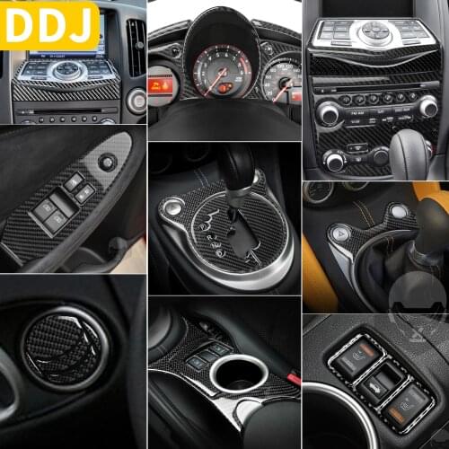Car Real Carbon Fiber Interior Accessories 370Z Cover Sticker Kit For Nissan 370Z Z34 2009-up Speedometer Dashboard Console Trim