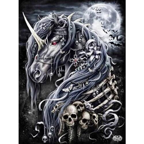 5D Diy Diamond Painting Black Horses Skull Cross Stitch Full square Round diamond embroidery Mosaic Wedding decorationZP-2423