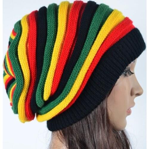 Free Shipping 2021 Winter Hip Hop Bob Marley Jamaican Rasta Reggae Multi-colour Striped Beanie Hats For Mens Women