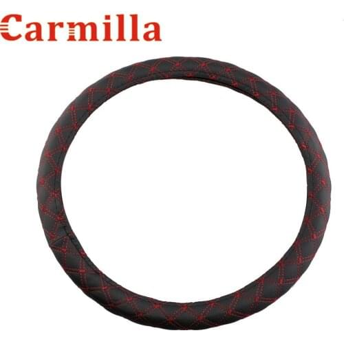 Carmilla PU Leather Car Steering Wheel Cover Black with Red Line Pattern with Two-sides Thick Foam Padding M Size Fits 38cm/15"
