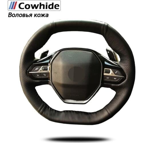 Handsewing Black Genuine Leather Steering Wheel Covers For Peugeot 4008 2017 2018 3008 2017 2018