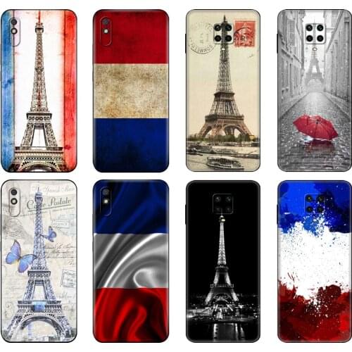 Black tpu Case For Xiaomi Redmi 7A 8 8A 9 9A 9C Case Redmi Note 8T 8 Pro T Note 9 9S 9 Pro Case France Flag Paris Eiffel Tower