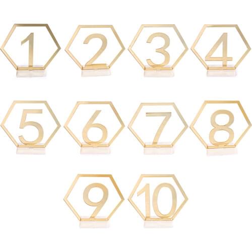 Hexagon Table Number Signs for Wedding Party Decor Silver Gold Acrylic Number Birthday GeometricTable Seat Card Roman Numerals