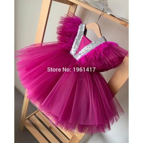 New Baby Girls Dresses Knee Length Puffy Girls Sequined Toddler Infant Birthday Dresses Tutu Clothes AG0356