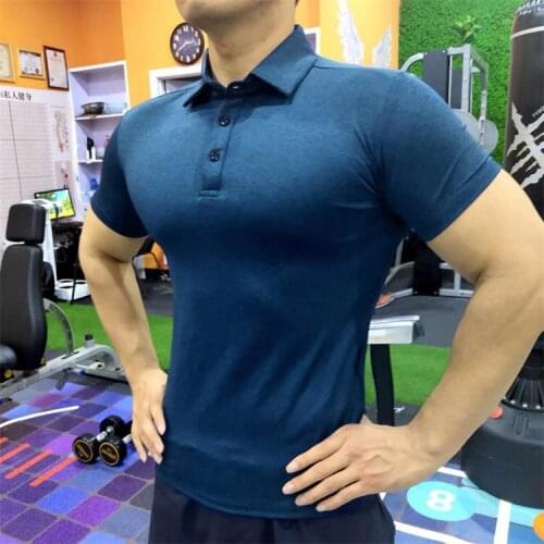 Polo T-Shirt 2021 Summer Men Short Sleeve Running Shirt Sports Jogging Gym Training Dry Fit Sportswear Fitness Trainer Elastic