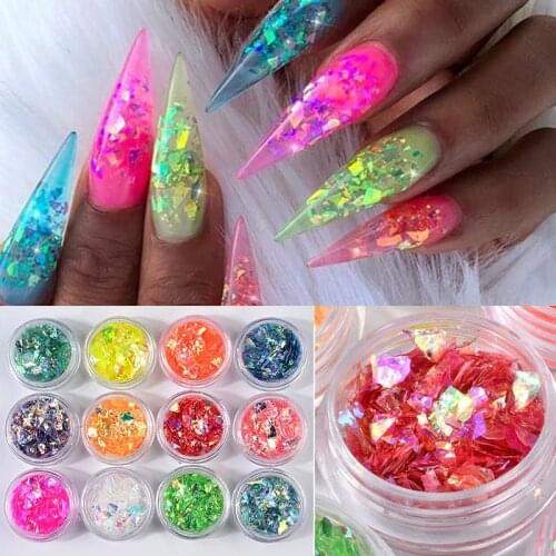 12 Colors Holographic Irregular AB Nail Glitter Flakes Shell Sparkly Sequins Paillette Polish Manicure DIY Nail Art Decorations
