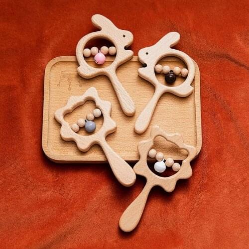 Baby Rattle 1PC Wooden Cartoon Animal Rattle Customizable Hand Rattle Baby Toy Wooden Tooth Toy Baby Teether Personalized Gifts