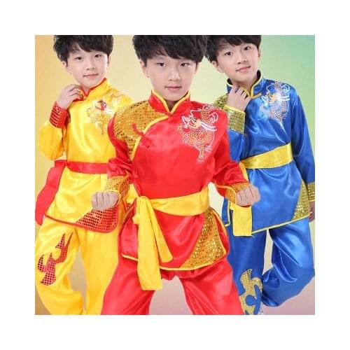 Chinese costume red Children Traditional Wushu Uniform Suit for Kids kung fu girls clothes boy dance Boys Girls Performance Set