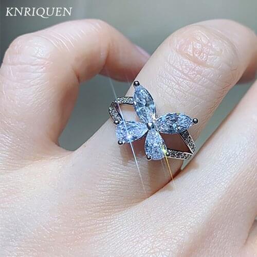 2021 Hot 925 Sterling Silver Butterfly High Carbon Diamonds Zircon Resizable Ring for Women Wedding Engagement Fine Jewelry Gift