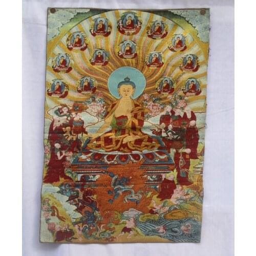 Collectible Traditional Tibetan Buddhism in Nepal Thangka of Buddha paintings ,Big size Buddhism silk brocade painting p002687