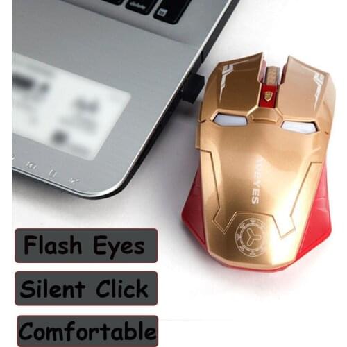 Iron Man Mouse, 2.4Ghz Silent Click Mute Wireless Mouse, Gaming Mouse Gamer 1000/1200/1600DPI Adjustable Computer Mice