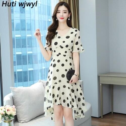 2021 Summer New Chiffon Beach Vacation Midi Sundress Vintage Plus Size Boho Polka Dot Dress Elegant Women Bodycon Party Vestidos