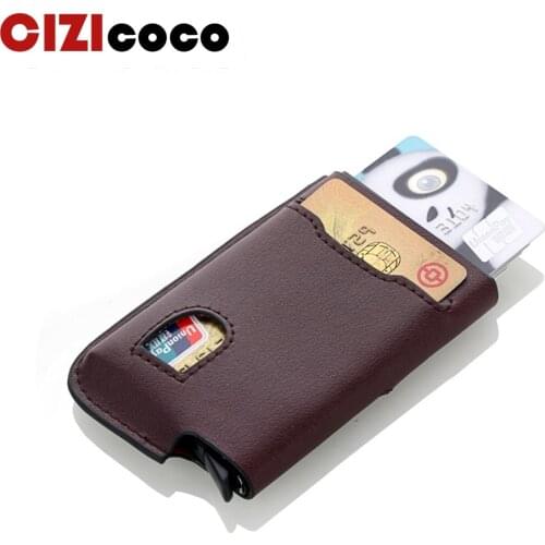 Genuine Leather Aluminium Antitheft RFID Card Holder Blocking Mini Wallet Simple Fashion Men Women Credit Card Holder