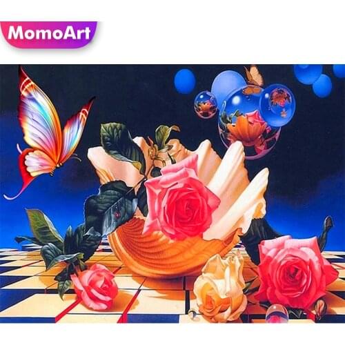 MomoArt 5D Diamond Painting Rose Picture Rhinestone Diamond Embroidery Flowers Cross Stitch Mosaic Full Square Drill Wall Decor