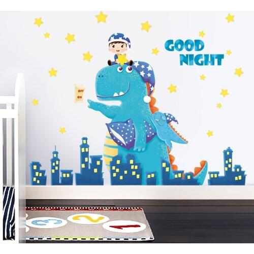 Cartoon Dinosaur Wall Sticker Animal Boy Girl Kids Room Decor Aesthetic Decoration for Baby Bedroom Nursery Decals DIY Wallpaper
