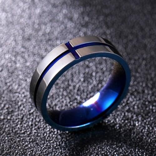 MANGOSKY 316 Stainless Steel Blue Cross Titanium Ring for Men and Women
