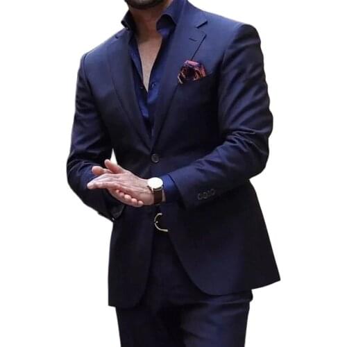 VEIAI Men Suit Men Tuxedo Tailor Made Wedding Suits For Men Tailored Dark Navy Blue Mens Suits With Pants Costume Homme Mariage